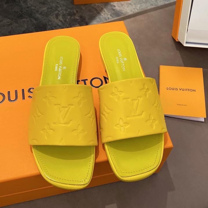 LV Louis Vuitton Fashion Ladies Shoes Sandals Logo Embossed Slip
