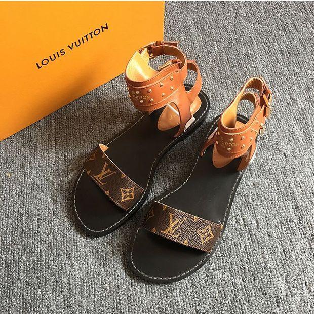 inseva Louis Vuitton LV Fashionable Women Casual Leather Flat Sl