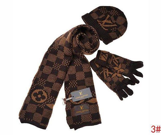 LV Louis Vuitton Hot Three-piece Set Winter Fashion Men's and Ladies Scarves, Hats, Gloves