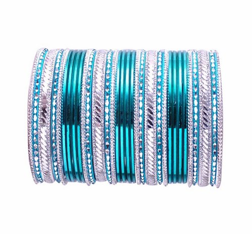turquoise green and silver bangle set-2254