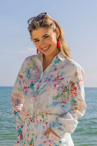 Malta Linen Button-up in Modern Floral