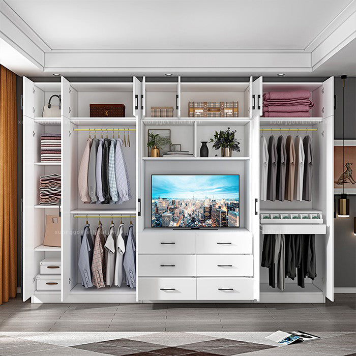 Tủ quần áo Laminate kết hợp kệ TiVi hiện đại là sản phẩm được ưa chuộng nhất trong năm
