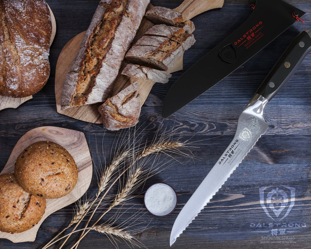 serrated knife after slicing into fresh bread