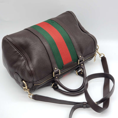 Gucci Web Brown Boston Leather Shoulder Bag - Luxury Cheaper