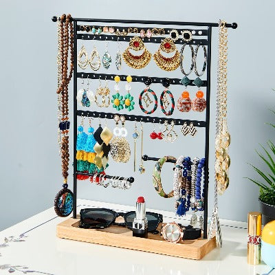 5 Layer Earring Holder Organizer with Metal Necklace Holder Pole - Hivory