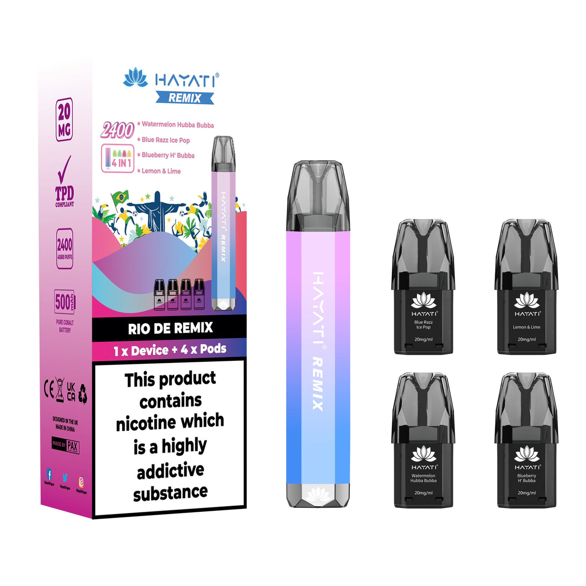 Hayati Remix 2400 Puffs 4 in 1 Disposable Vape Pod Kit - Mcr Vape Distro