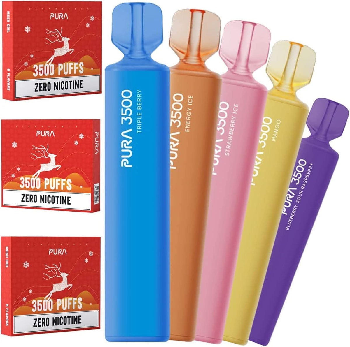 Chirstmas Gift Pura 3500 Disposable Vape Pen - 0mg - Mix 5 Flavours - Mcr Vape Distro