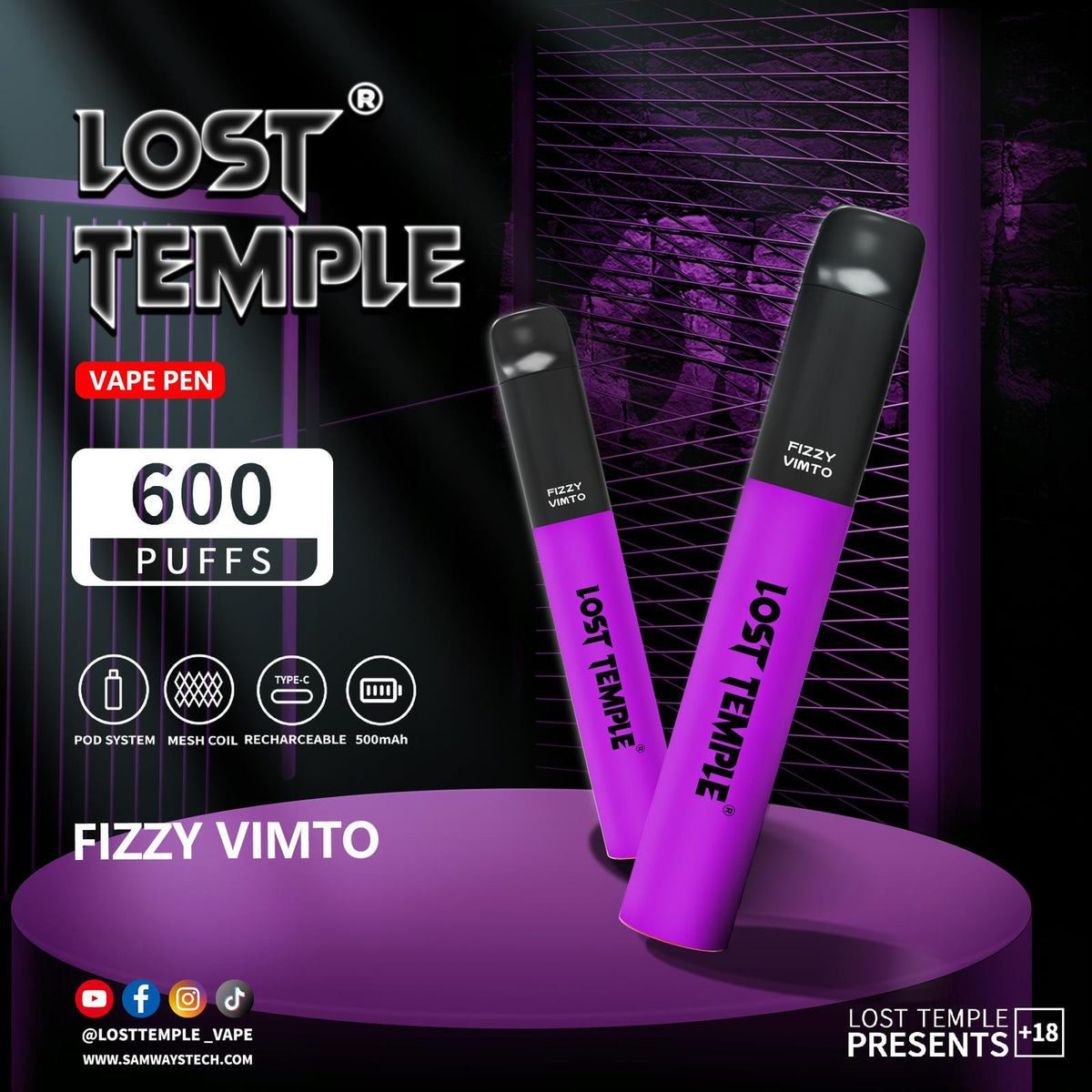 Lost Temple 600 Puffs Disposable Vape Device Kit Box of 10 - Mcr Vape Distro