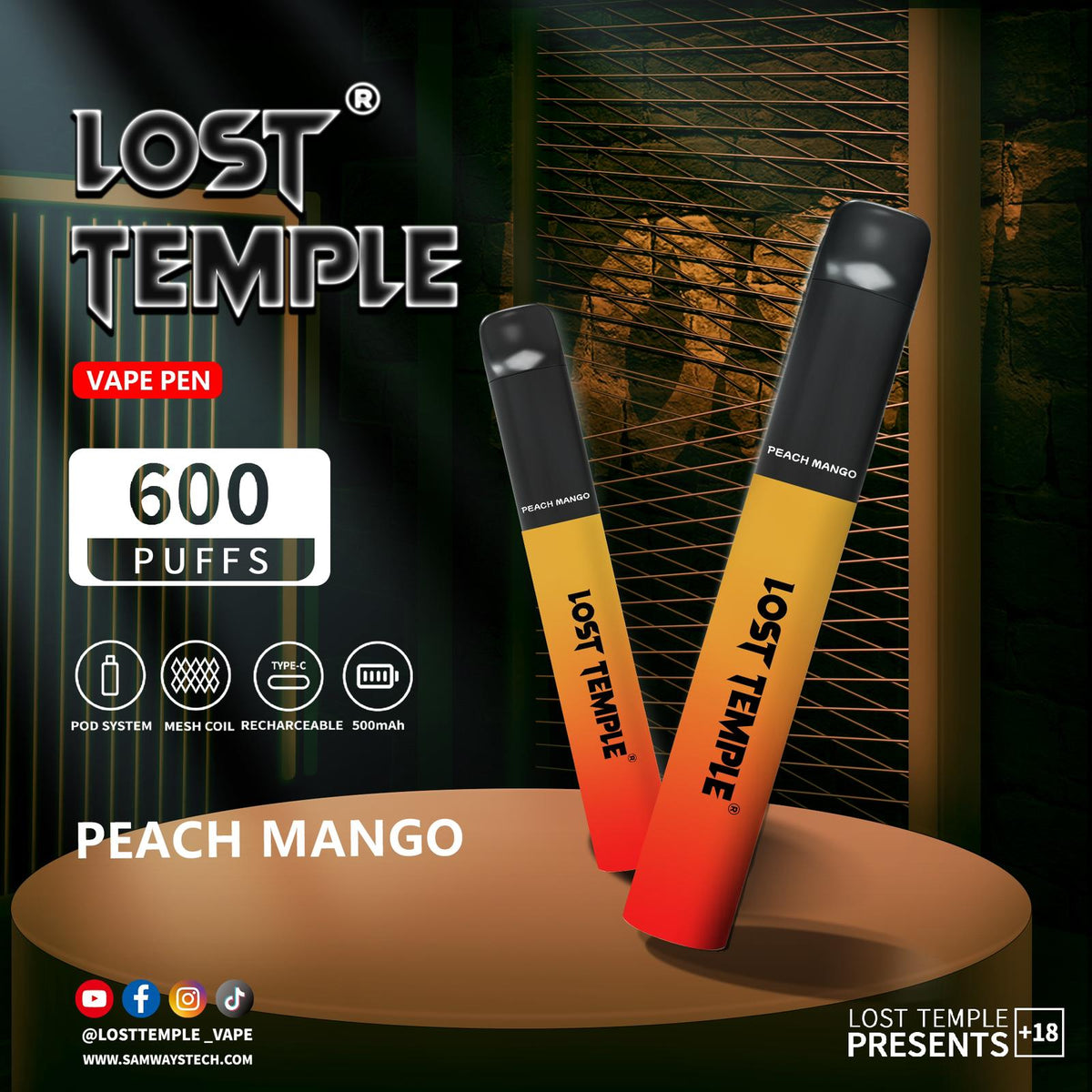 Lost Temple 600 Puffs Disposable Vape Device Kit Box of 10 - Mcr Vape Distro