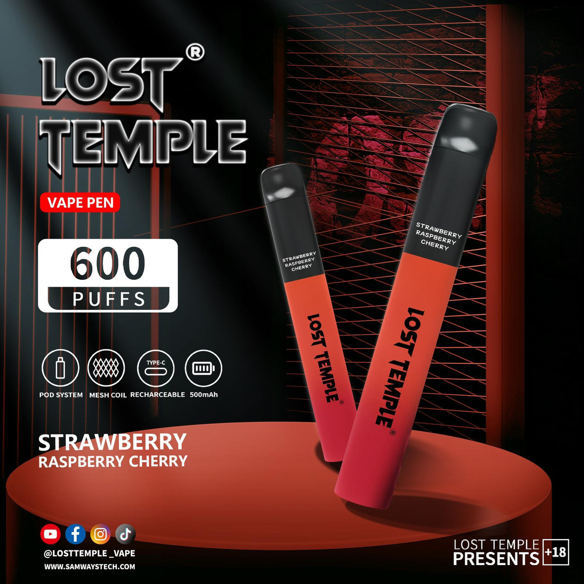 Lost Temple 600 Puffs Disposable Vape Device Kit Box of 10 - Mcr Vape Distro