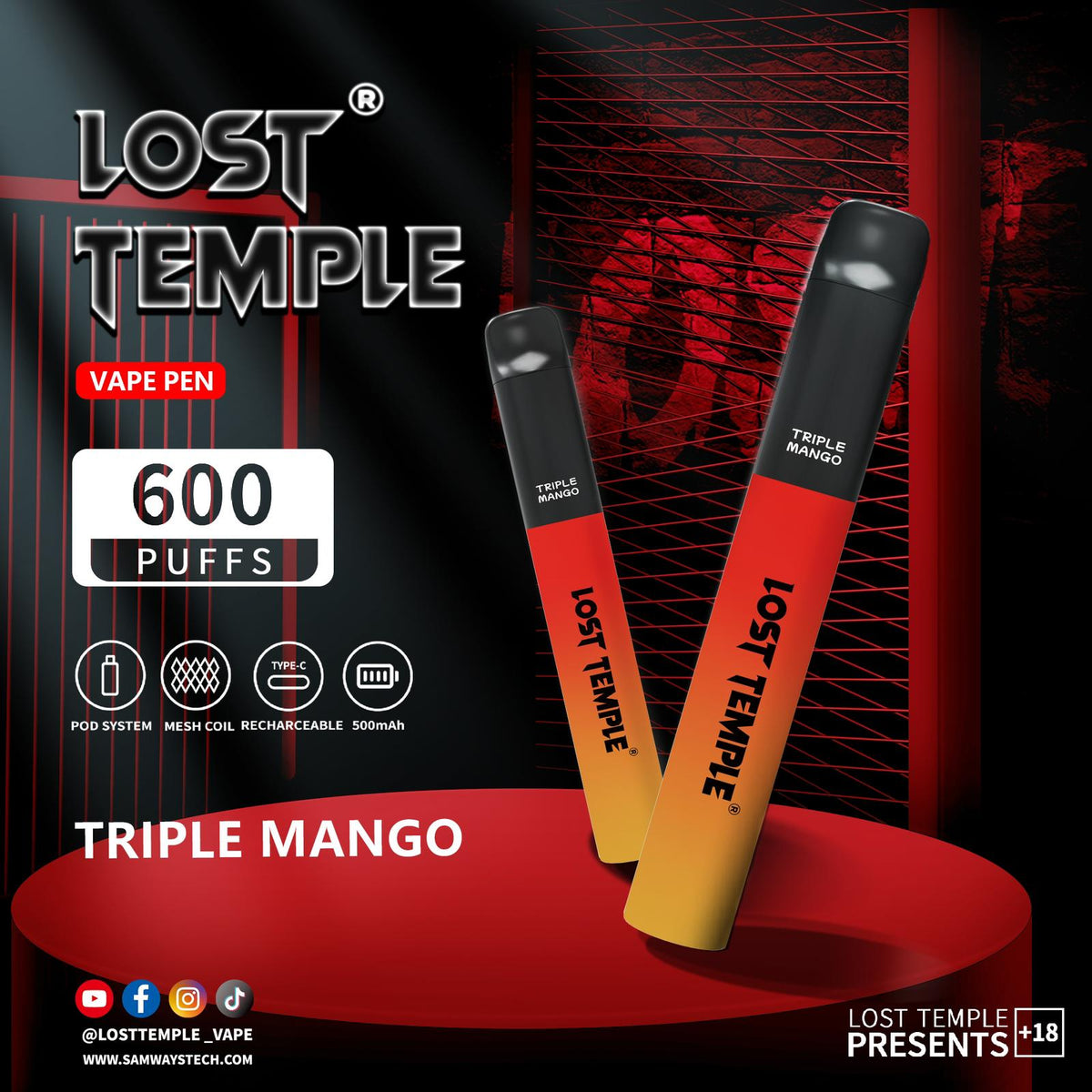Lost Temple 600 Puffs Disposable Vape Device Kit Box of 10 - Mcr Vape Distro
