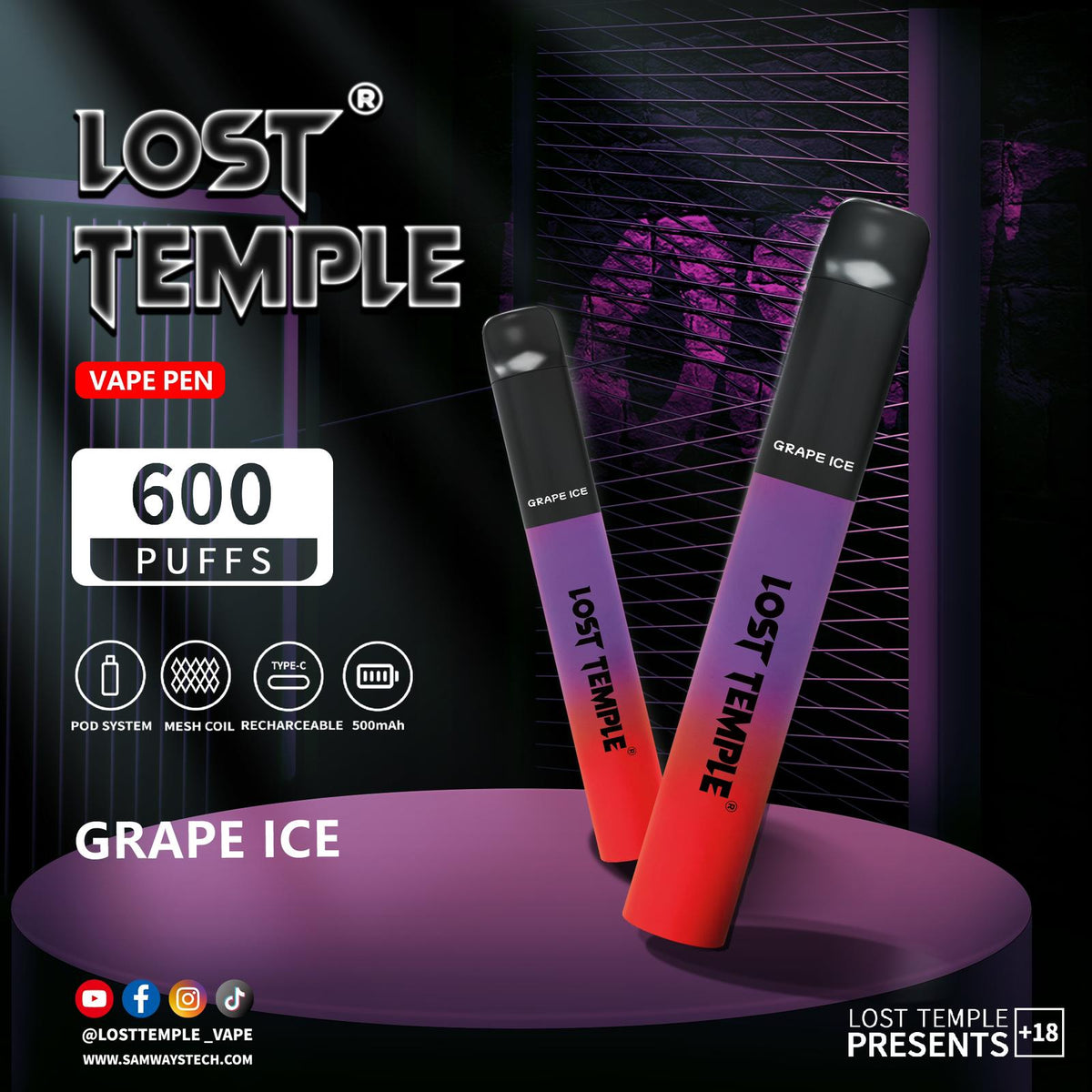 Lost Temple 600 Puffs Disposable Vape Device Kit Box of 10 - Mcr Vape Distro