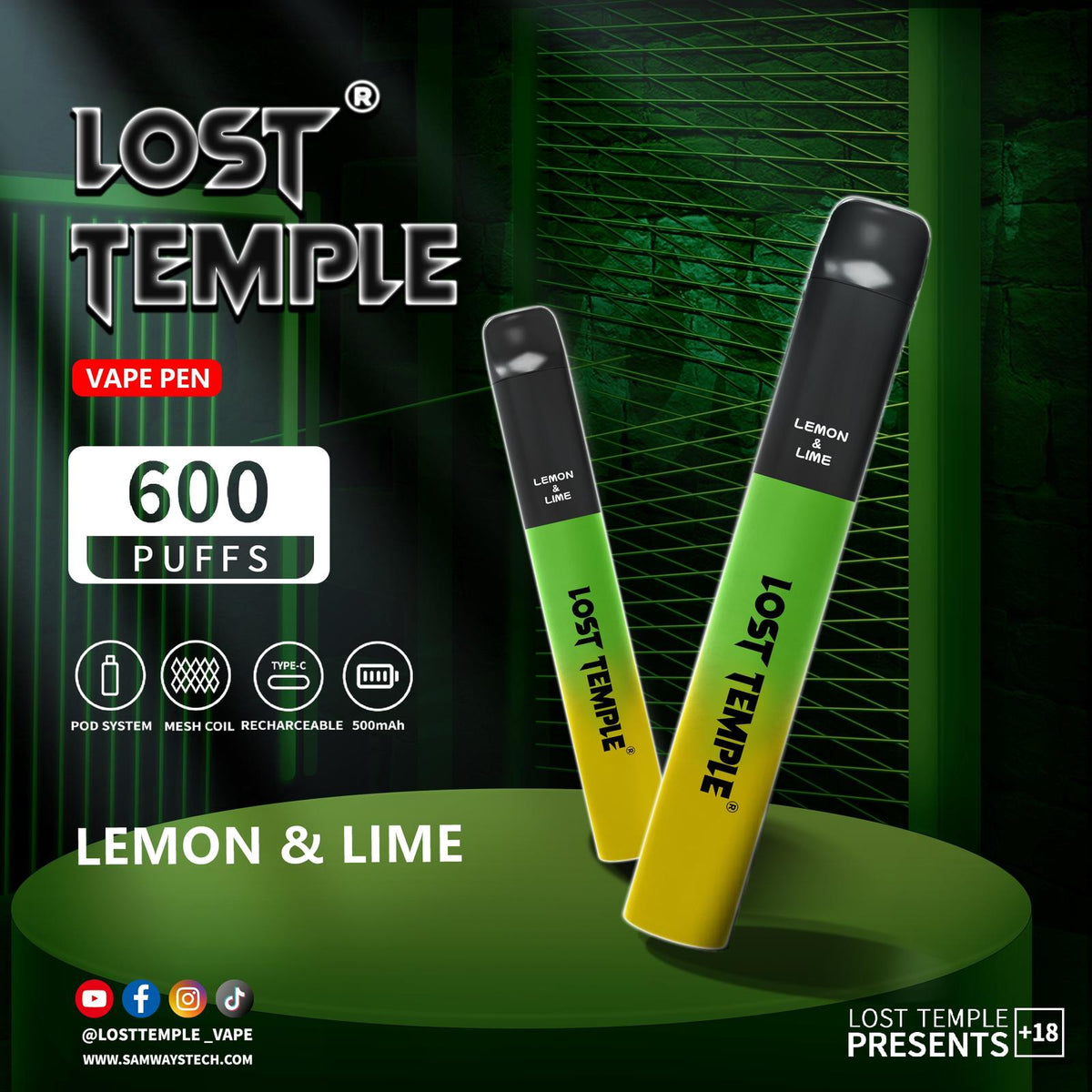 Lost Temple 600 Puffs Disposable Vape Device Kit Box of 10 - Mcr Vape Distro