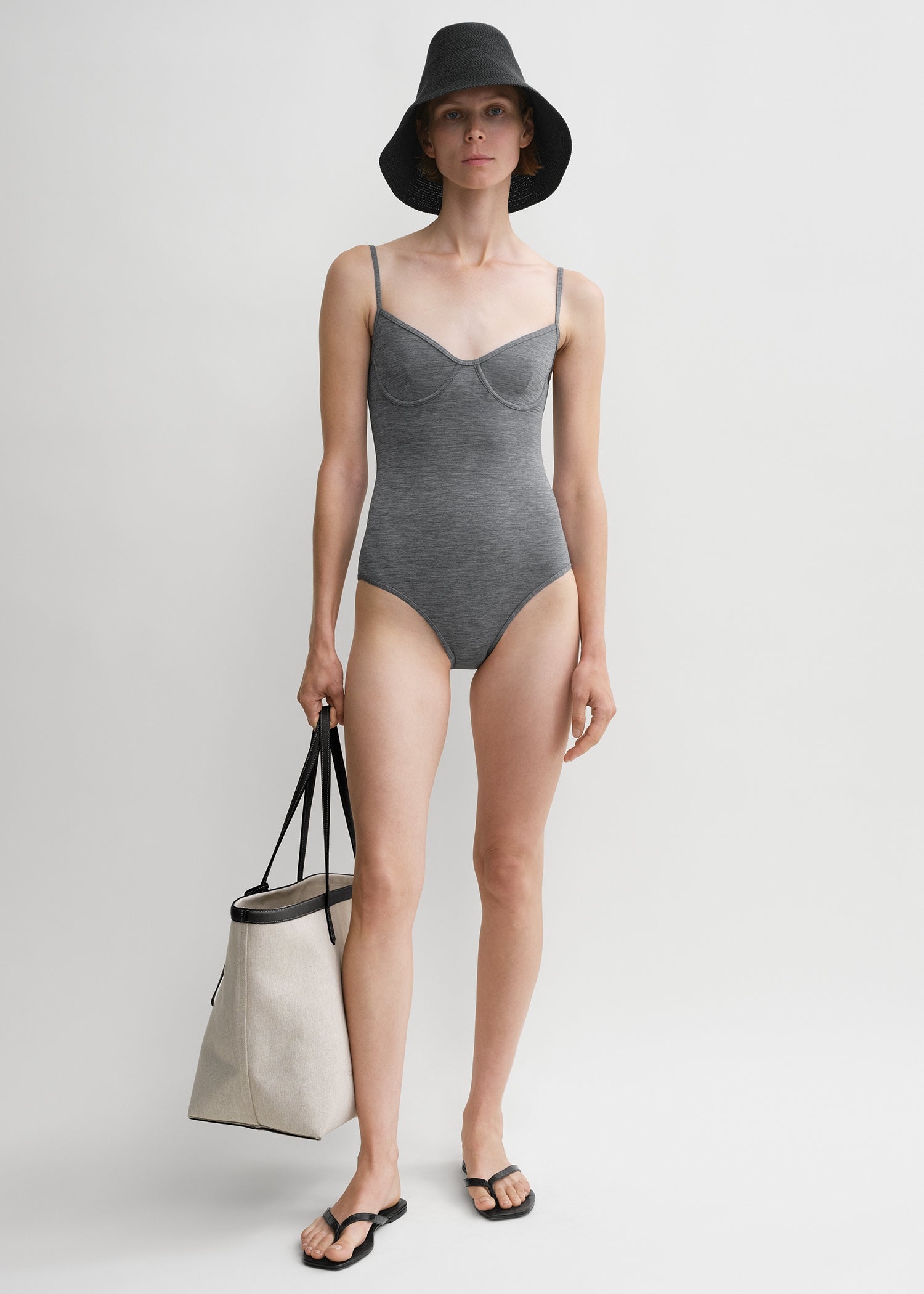 Totême Half-cup Swimsuit Grey Melange In Animal Print