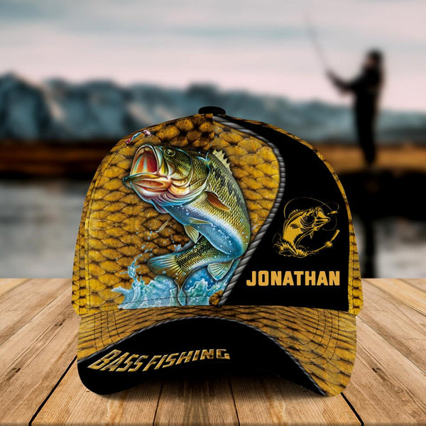 Personalized Bass Fishing Cap with custom Name, Water Blue