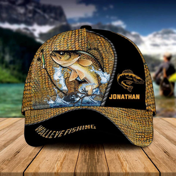 Custom Personalized Walleye Cap with custom Name, Fish Aholic Red