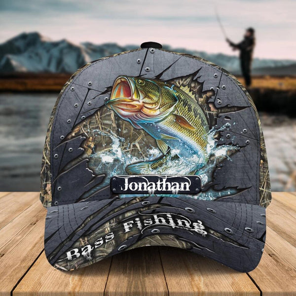 Custom Personalized Bass Fishing Cap with custom Name, Fish Aholic