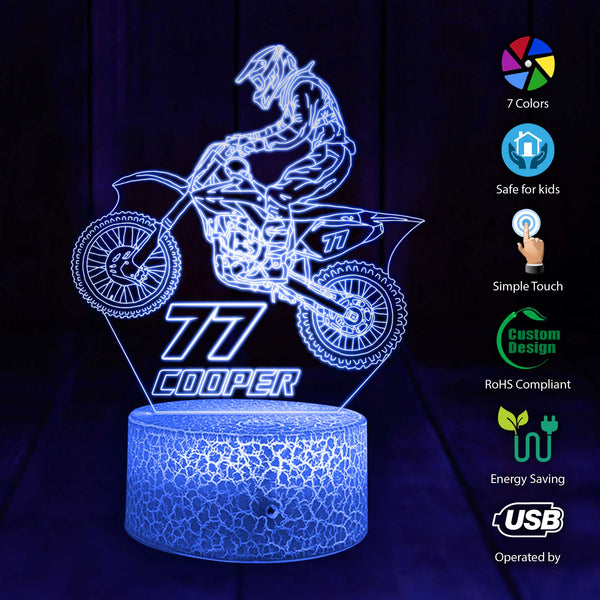 Personalized Motocross 3D Led Light with custom Name & Number, Dirt Bi –  Unitrophy