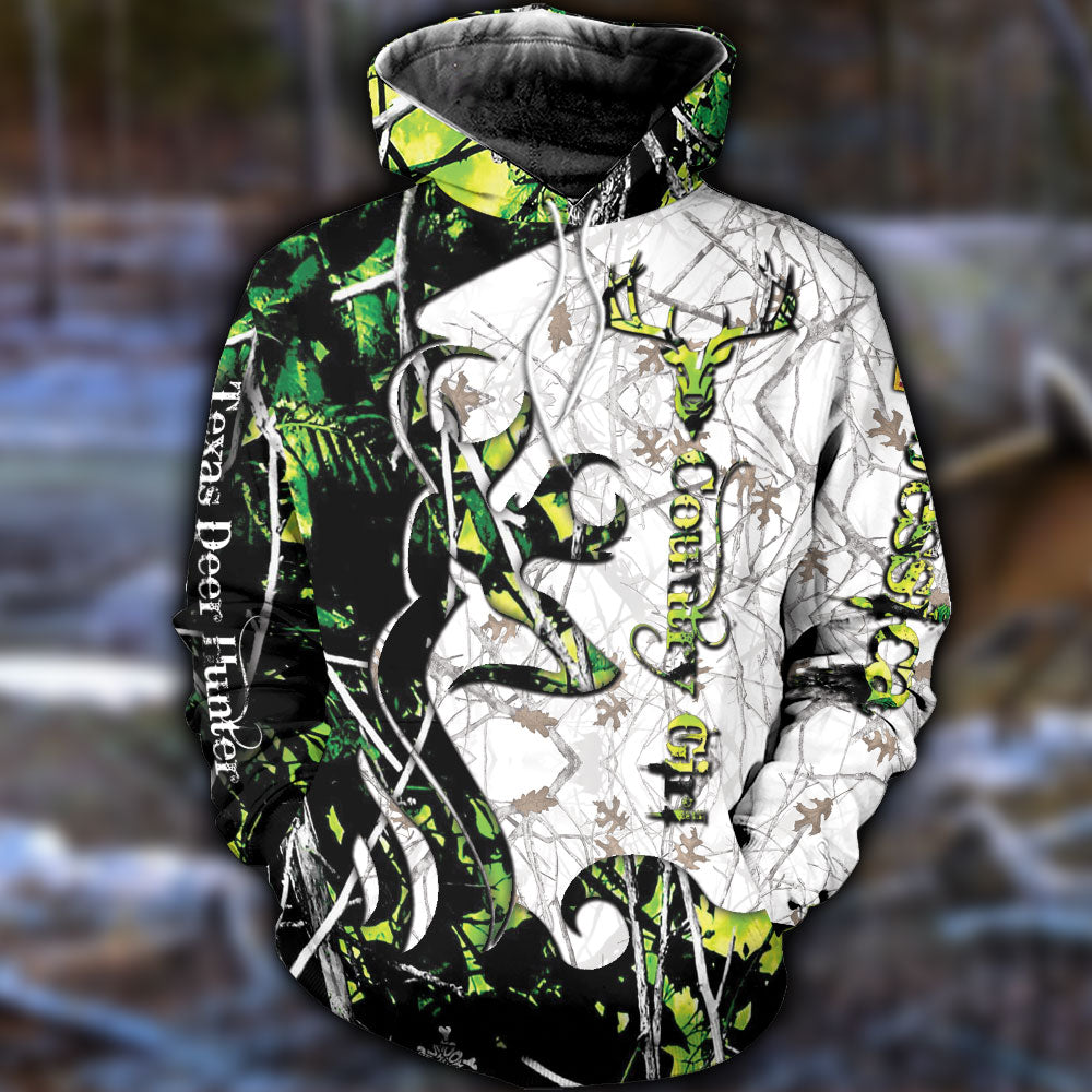 Deer Hunting Country Girl Winter Camo Name & State Personalized  All Over Print Hoodie Dbq0825B06Ssa