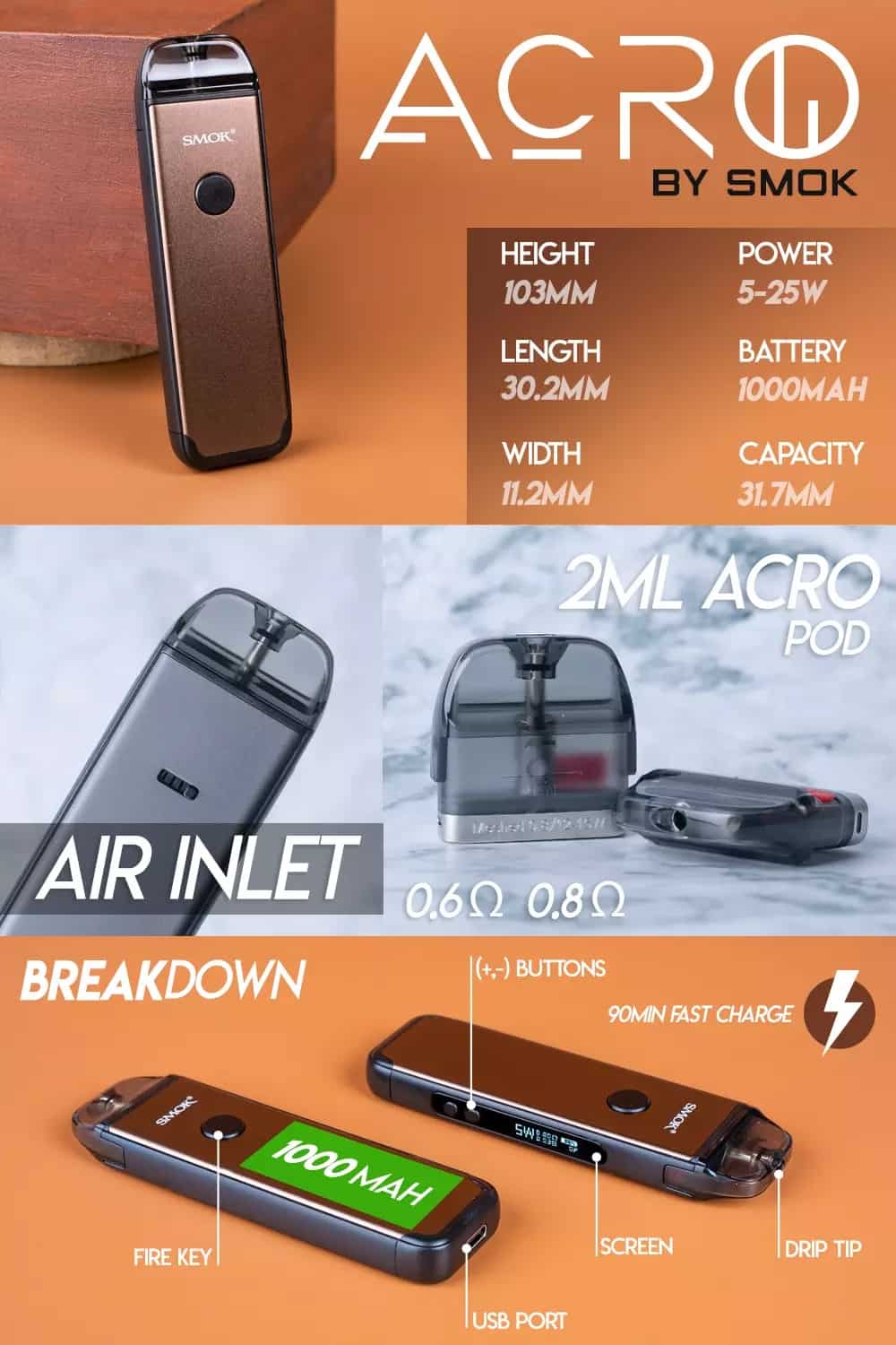 SMOK ACRO Kit 1000mAh 2ml Pod Starter Kit