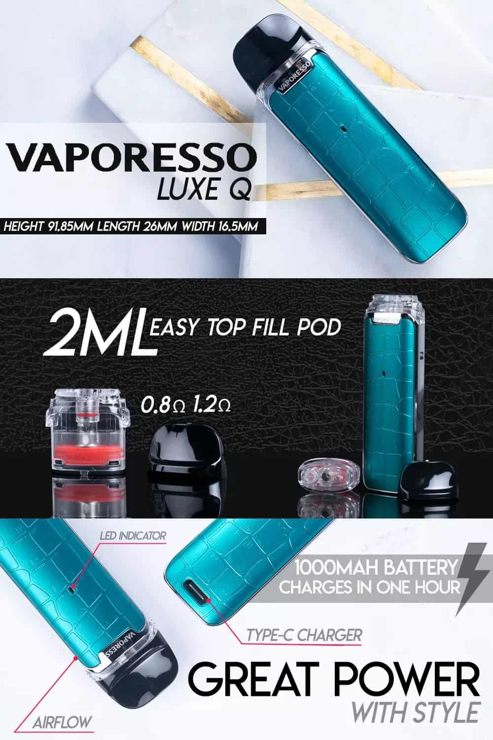 vaporesso luxe q pod system infographic