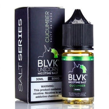 Load image into Gallery viewer, BLVK Unicorn Nicotine Salt - Icy Cucumber Pack  and bottle
