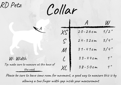 Size guide chart of collar