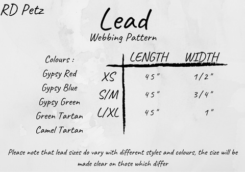 Size guide of lead webbing pattern