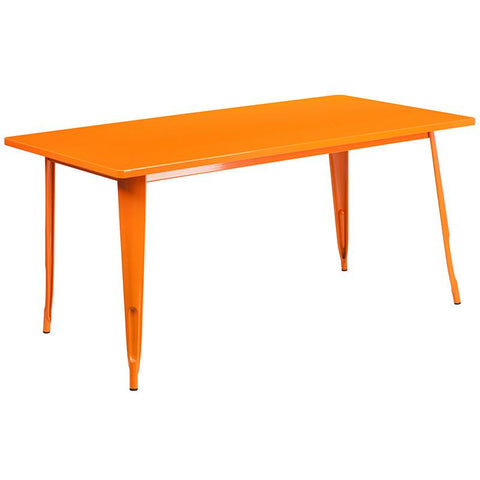 Fulfiller - 31.5''x63'' Rectangular Orange Metal Indoor-Outdoor Table Set with 6 Arm Chairs, 889142049562 - Lyf Easy
