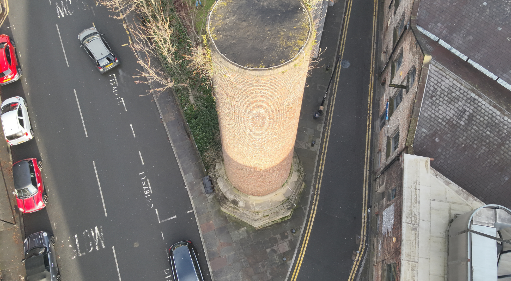 Aerial drone shot of Oseburn Chimney