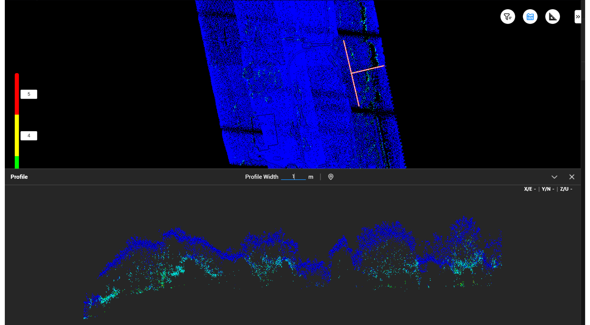 DJI Terra now enables you to view a cross-section of a LiDAR dataset.