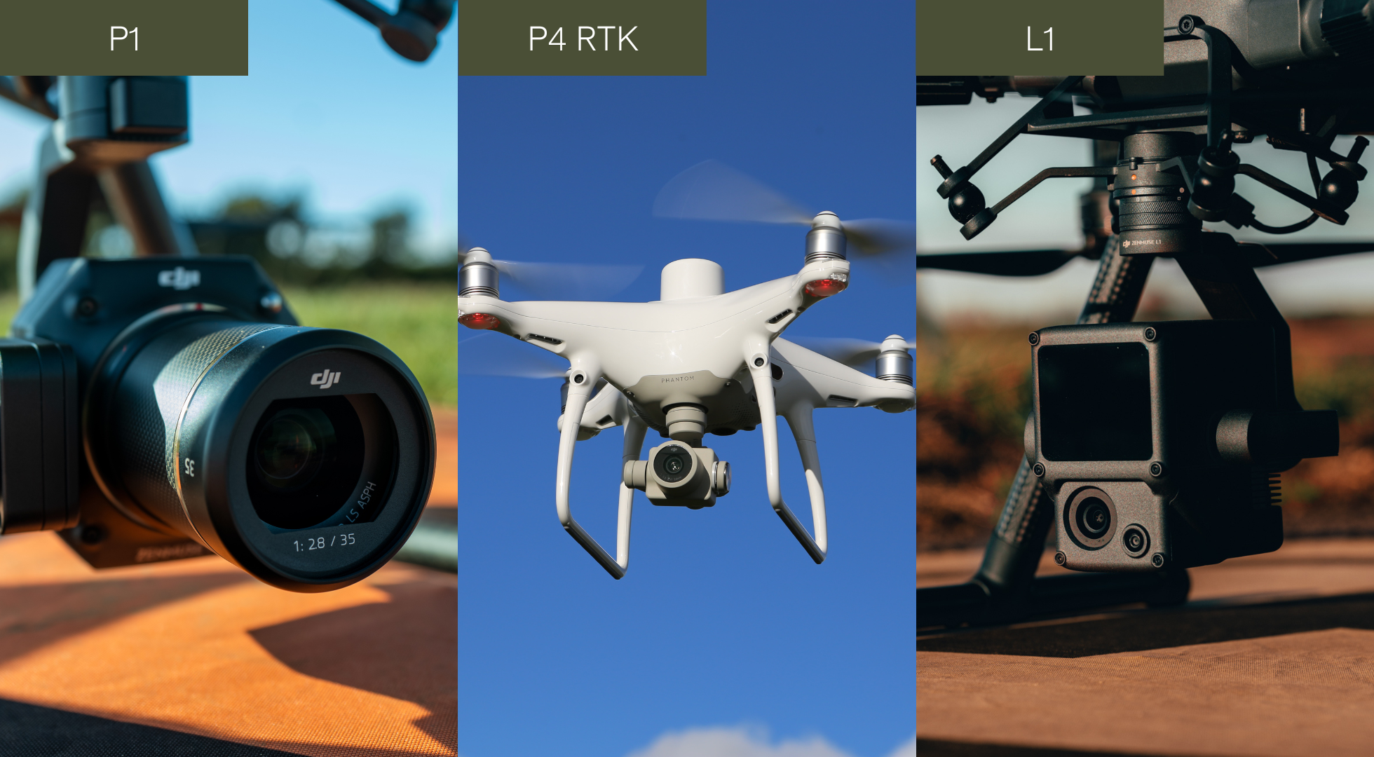 EuroSDR test solutions: DJI Zenmuse P1, DJI P4 RTK, and DJI Zenmuse L1.