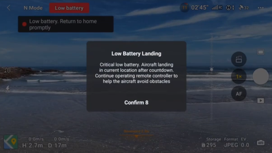 Low battery landing notification
