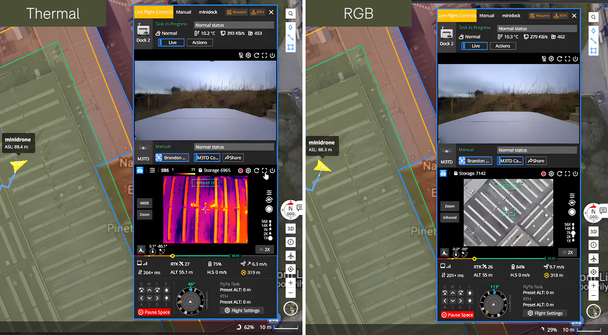 Side-by-side camera views within DJI FlightHub 2.