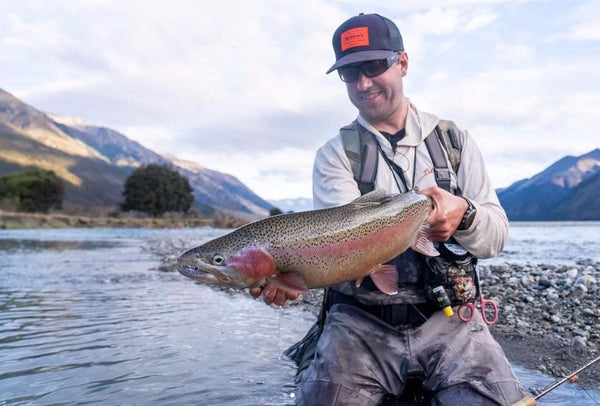 Fisherman Fly Fishing for Rainbow Trout Fish in a River Pullover Hoodie