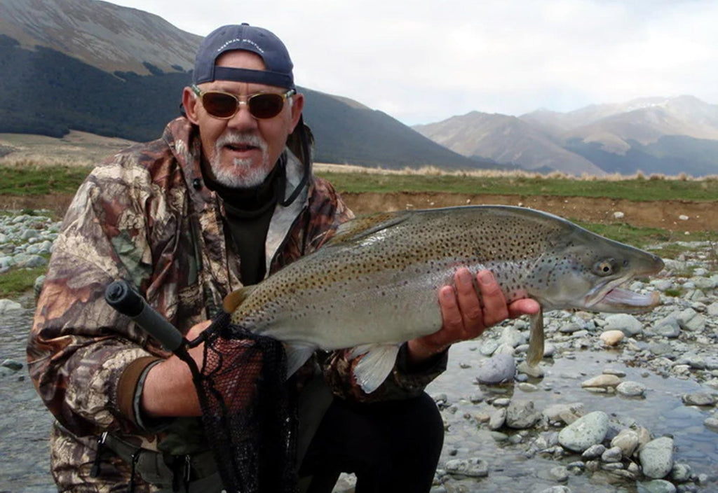 Brian Read and a 12.5lb brown trout in New Zealand with Chris Dore