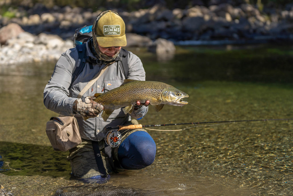 Andrew Harding holds a fine back country brown trout caught fly fishing in nz