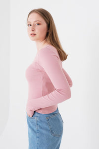Pale Pink Round Neck Long Sleeve Top