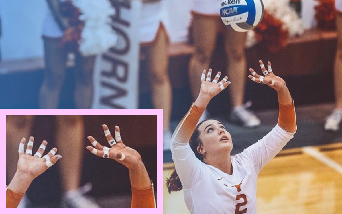 Texas volleyball setter, Jhenna Gabriel, with taped fingers