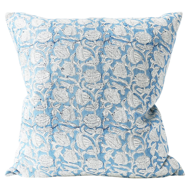 Marbella Azure (Hand Block Printed) Cushion Cover ONLY 55x55
