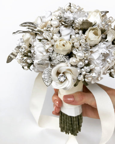 Marie Livet luxury silk and sterling bouquet in white and ivory.