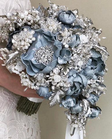 Marie Livet blue silk floral pearl gemstone bridal bouquet