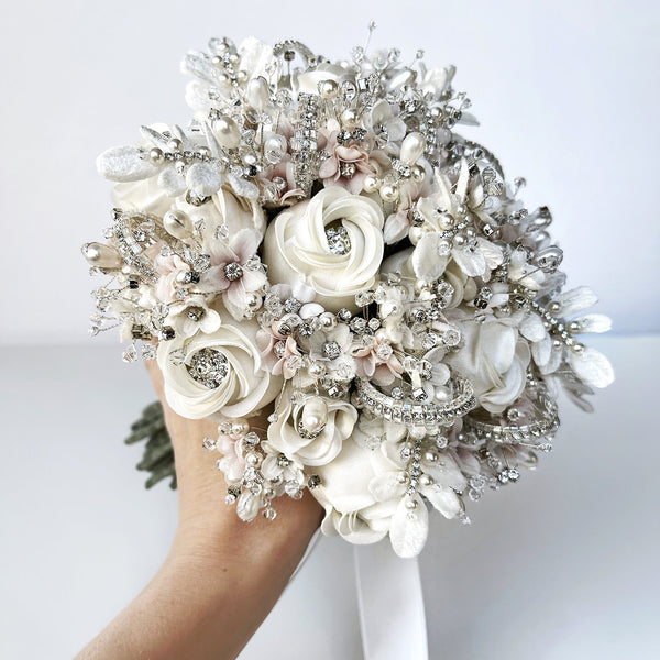 Stibadium Wedding Bouquet Crystal Satin Rose Bridal Bridesmaid