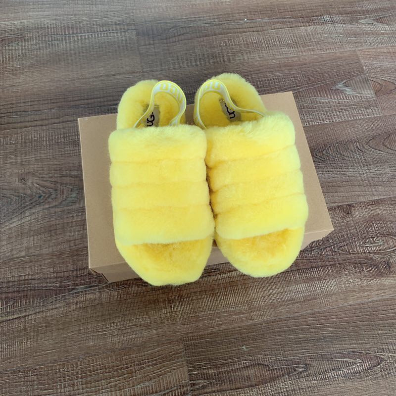 UGG children Fashion Fluff Yeah Slides Fur Flats Sandals Slipper Shoes