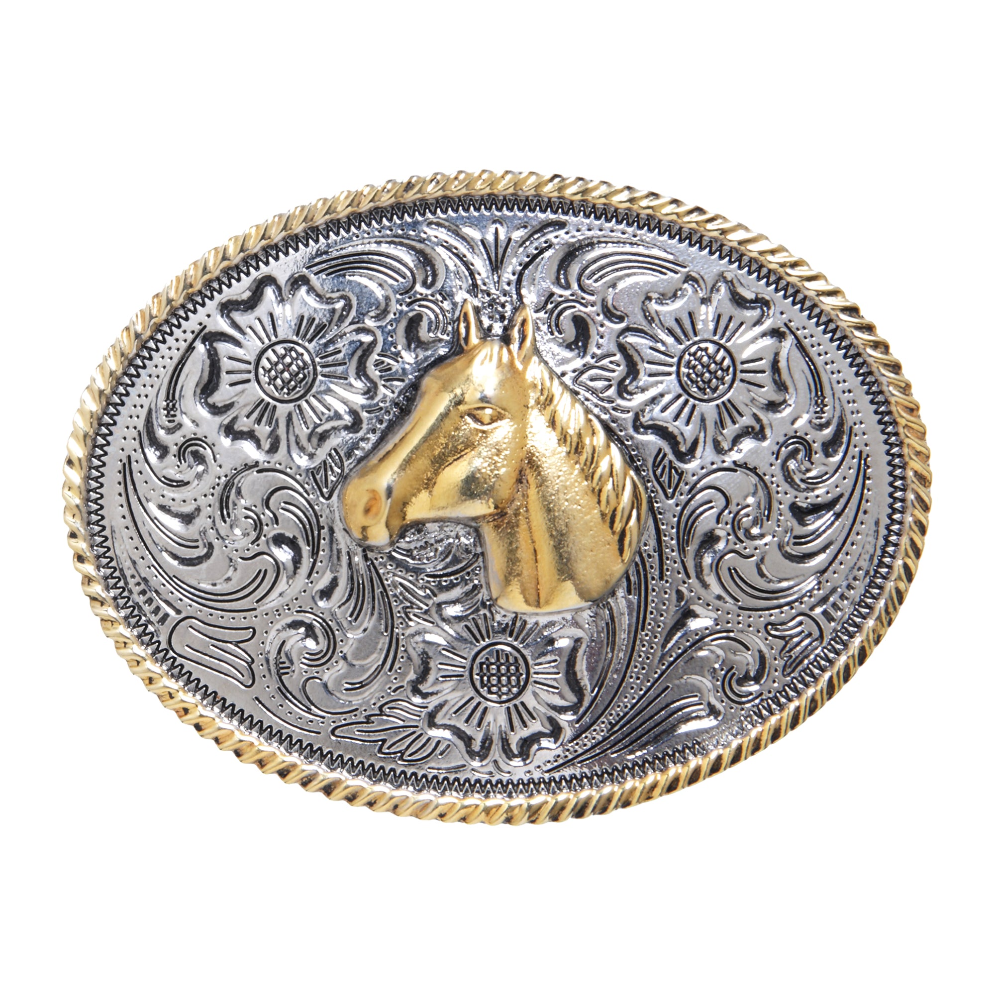 AndWest Men's Silver and Gold Scalloped Rodeo Bull Riding Etched Belt Buckle