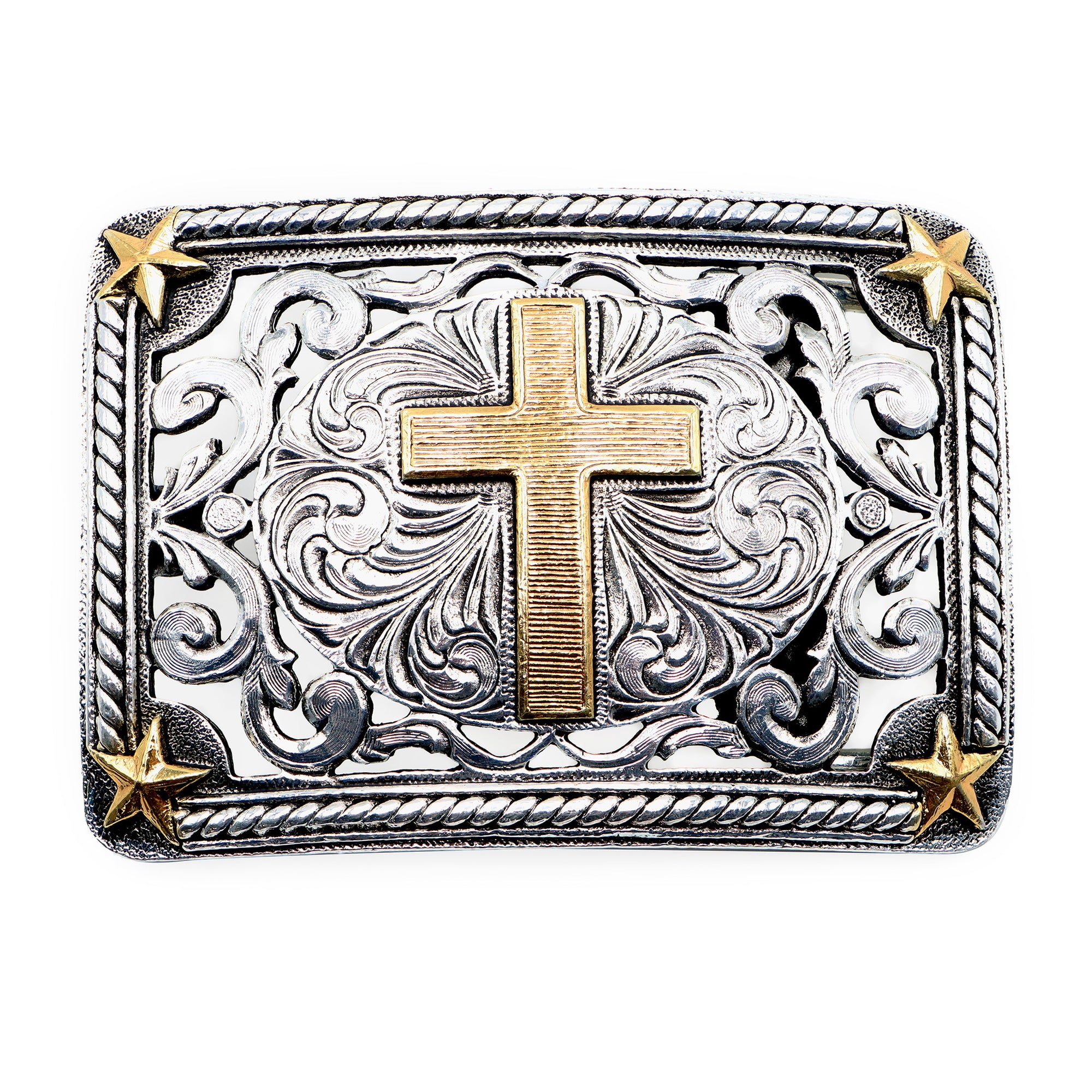 AndWest Men's Silver and Gold Scalloped Rodeo Bull Riding Etched Belt Buckle
