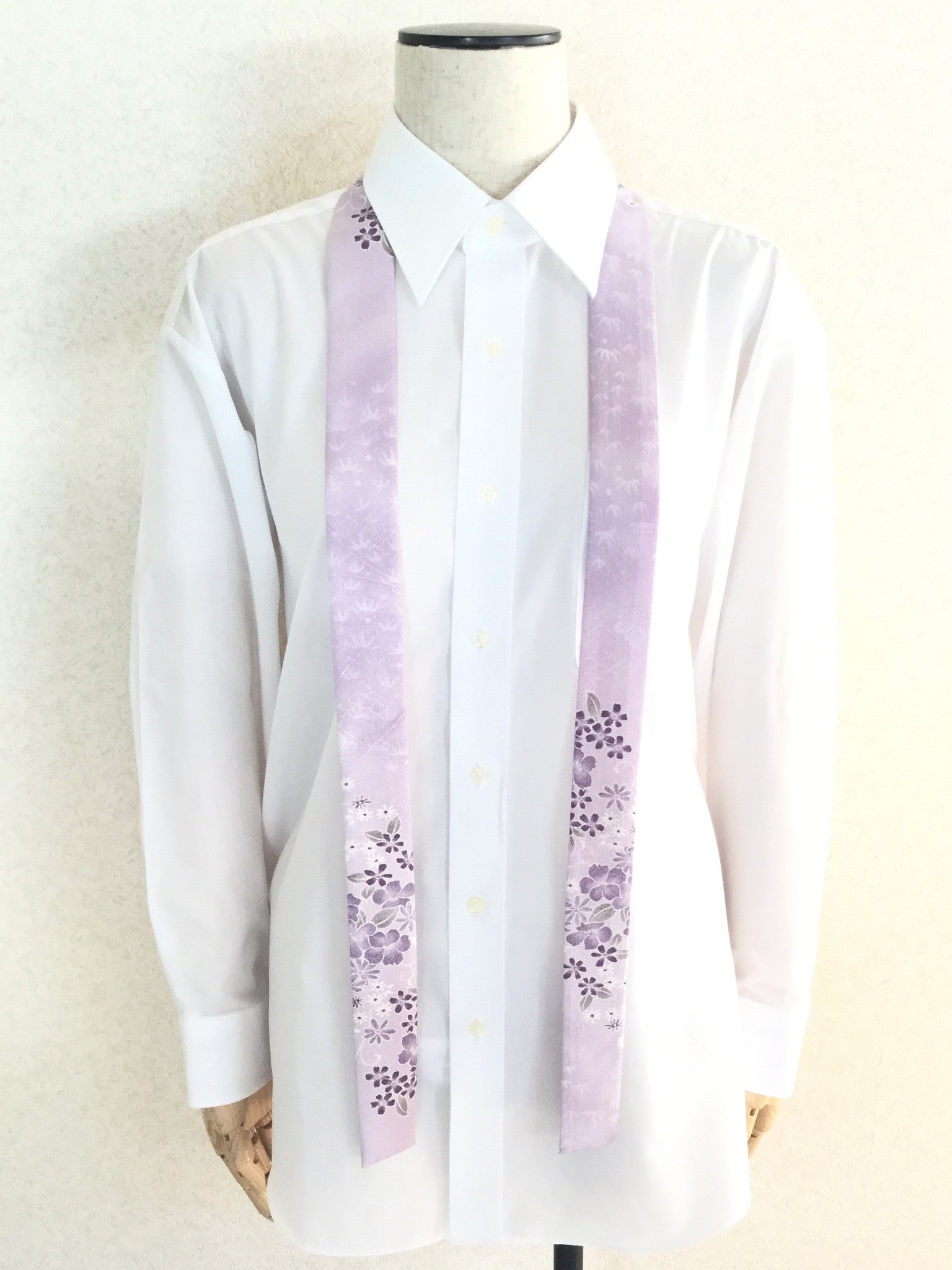 Skinny Necktie Lilac Japanese Flowers 着物ネクタイ 紫 花 Megumi Project