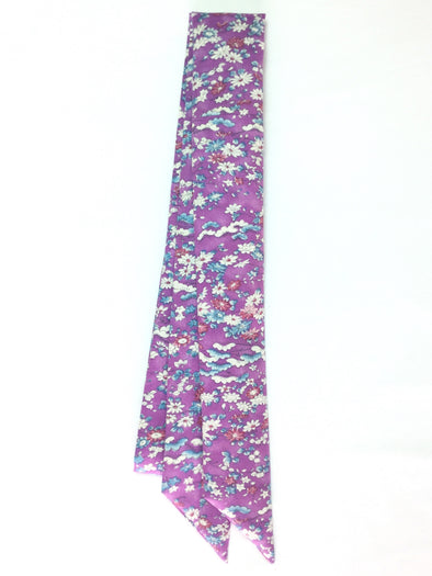 Ribbon Scarf Purple With White Blue Flowers リボンスカーフ 紫 小花柄 Megumi Project