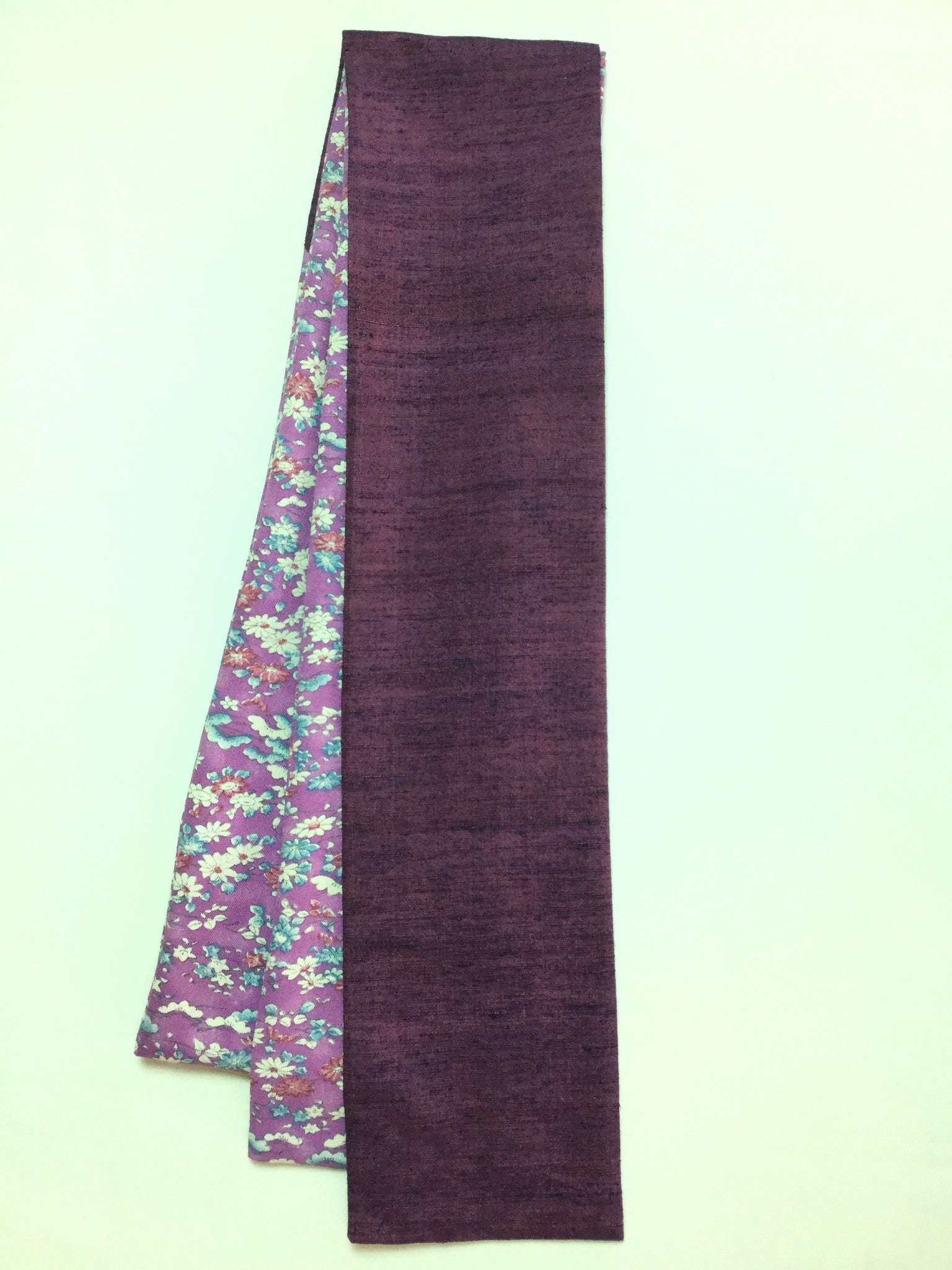 Straight Scarf Two Fabric Purple Design ストレートスカーフ 二色使い 紫小花柄 Megumi Project