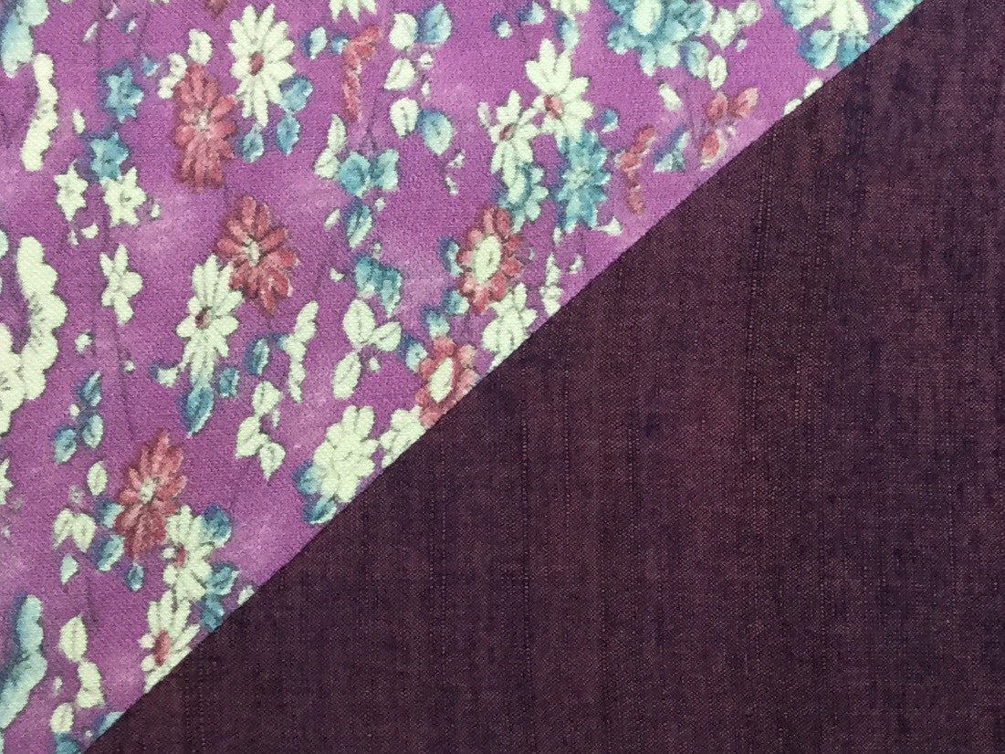 Straight Scarf Two Fabric Purple Design ストレートスカーフ 二色使い 紫小花柄 Megumi Project